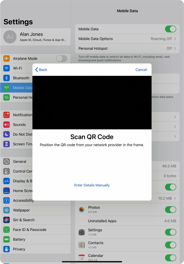Place the QR code you've received inside the tablet camera frame to scan the code.