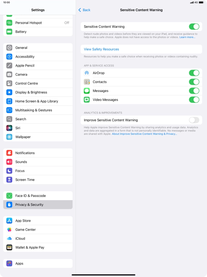 Press the indicators next to the required applications to turn the function on or off.