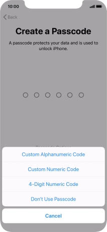 Follow the instructions on the screen to turn on use of phone lock code or press Don't Use Passcode.