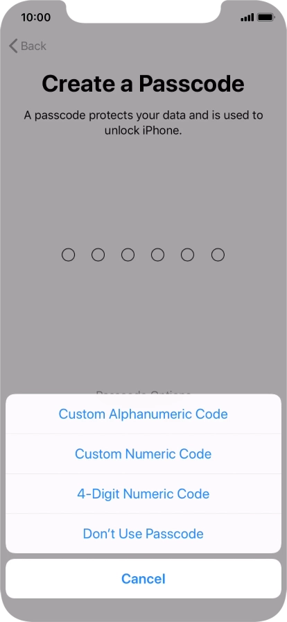 Follow the instructions on the screen to turn on use of phone lock code or press Don't Use Passcode.