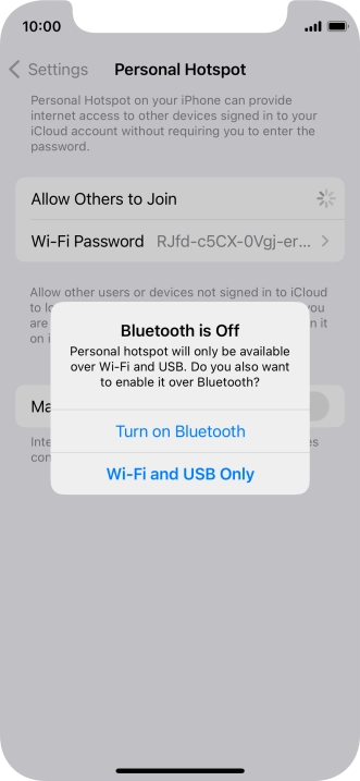 If Wi-Fi is turned on, press Wi-Fi and USB Only.