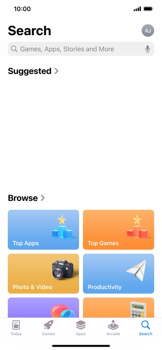 Press the search field and key in the name or subject of the required app.