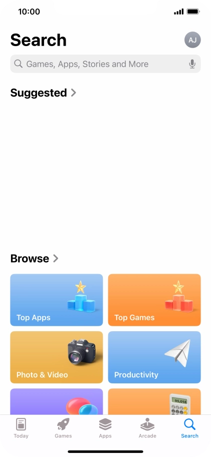 Press the search field and key in the name or subject of the required app.