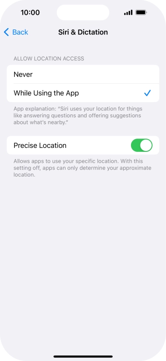 Press the required setting to turn the function on or off.