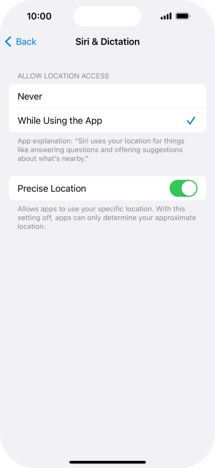 Press the required setting to turn the function on or off.