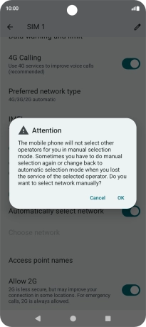 Press OK to turn off the function and wait while your phone searches for networks.