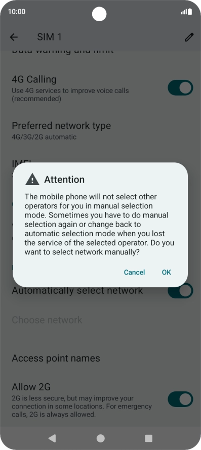 Press OK to turn off the function and wait while your phone searches for networks.