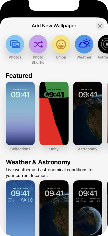 Press the required category and follow the instructions on the screen to select the required background image.