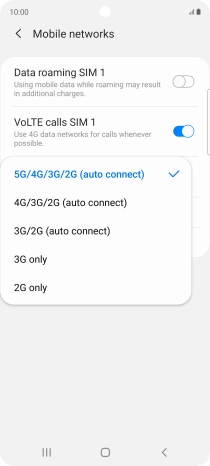 Press the required network mode.