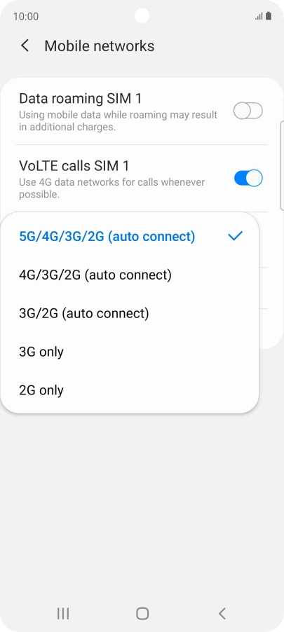 Press the required network mode.