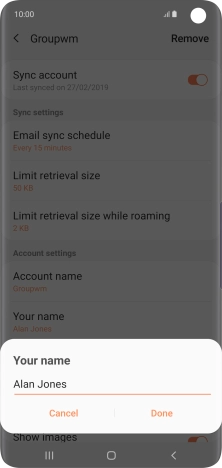Key in the required sender name and press Done.
