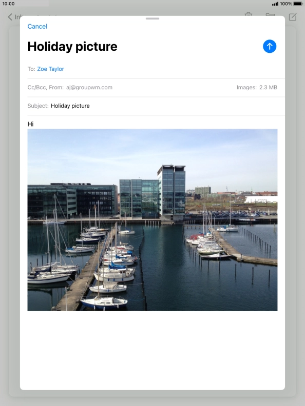 Press the send icon when you've finished your email message.