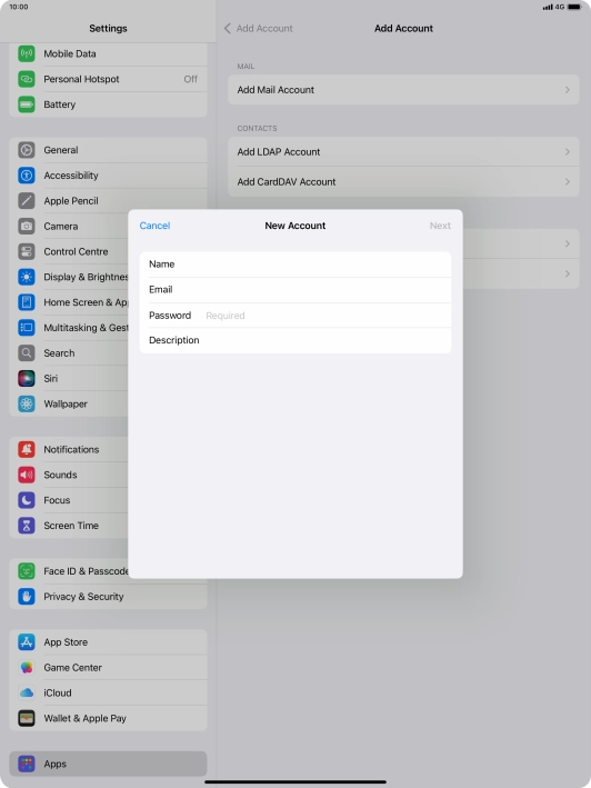 Press Password and key in the password for your email account.