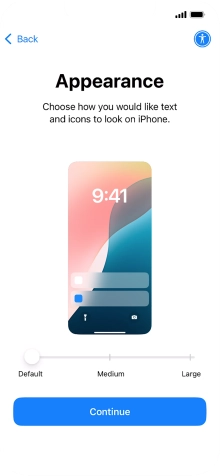 Select the required text and icon size on your phone and press Continue.