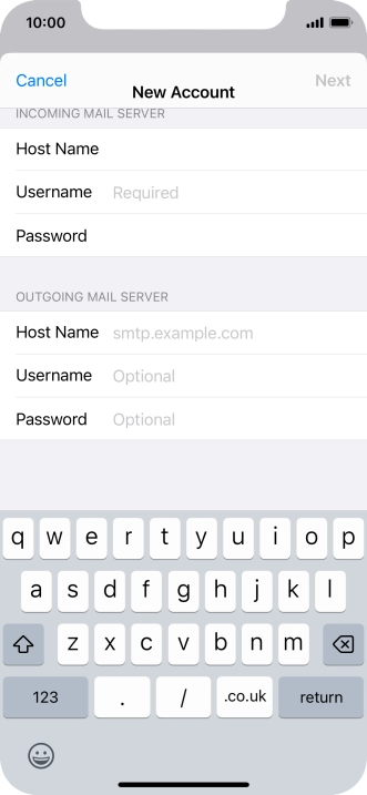 Press Username and key in the username for your email account.