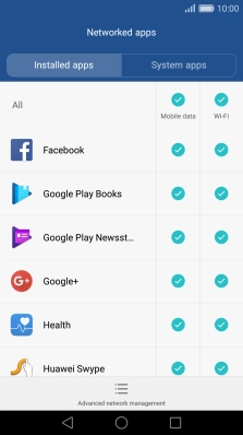 Press the mobile data indicator next to the required app to turn the function on or off.