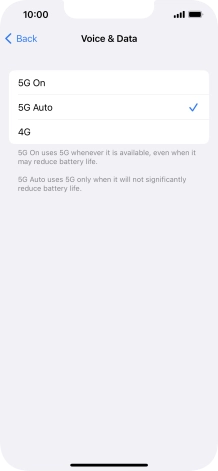 To turn on use of 5G primarily, press 5G On.