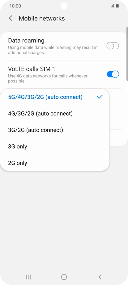 Press the required network mode.