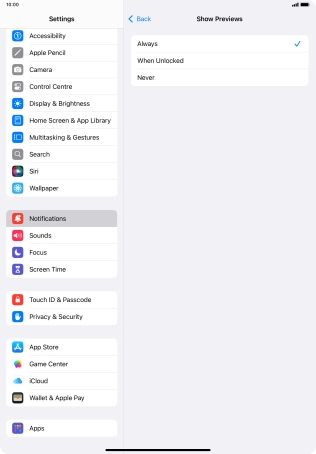 To select notification preview on the lock screen, press Always.