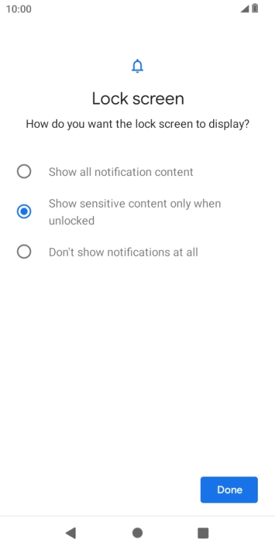 Press the required setting.