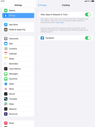 Press Allow Apps to Request to Track to turn the function on or off.