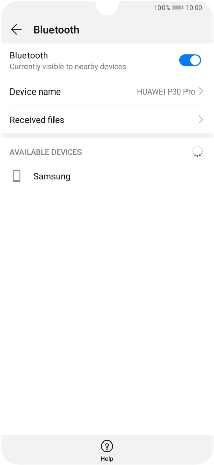 Press the required Bluetooth device and follow the instructions on the screen to pair the device with your phone.