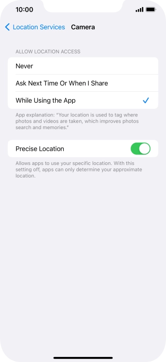 Press the required setting to turn the function on or off.