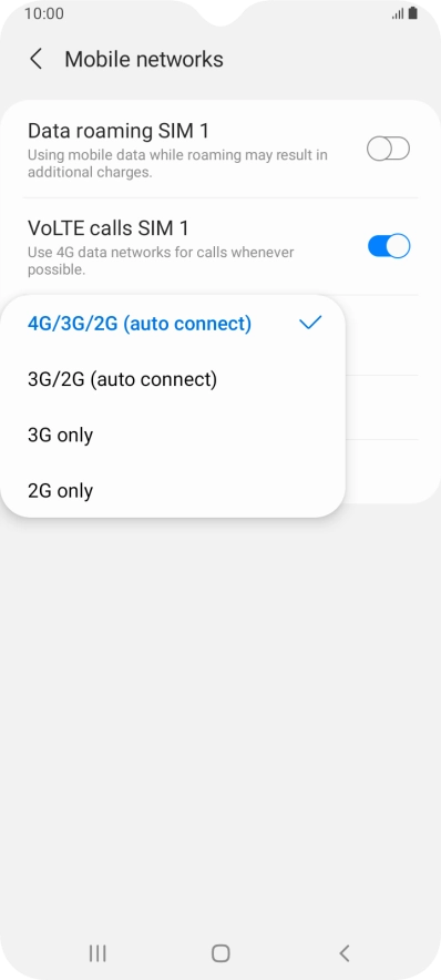 Press the required network mode.