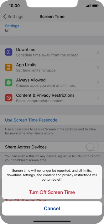 Press Turn Off Screen Time.
