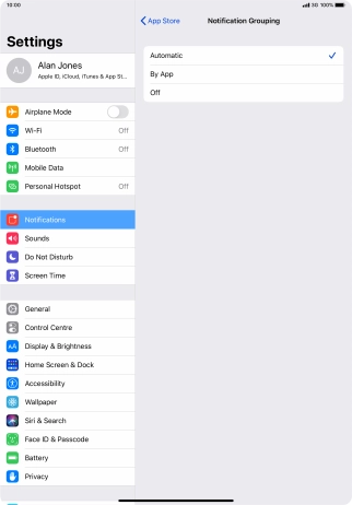 Press the required setting.