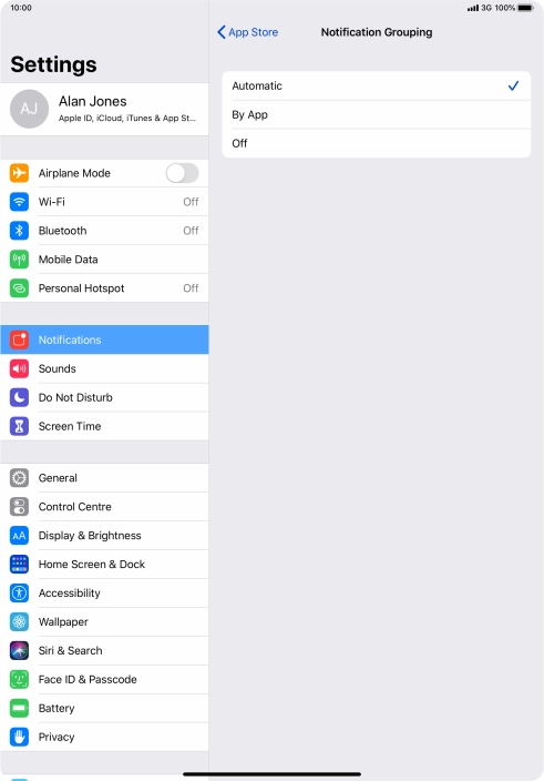 Press the required setting.