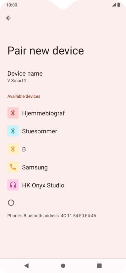 Press the required Bluetooth device and follow the instructions on the screen to pair the device with your phone.