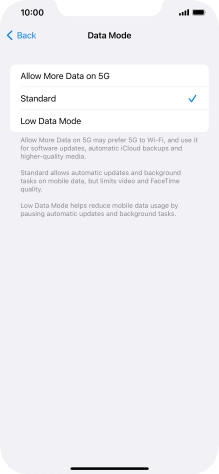 Press the required setting.