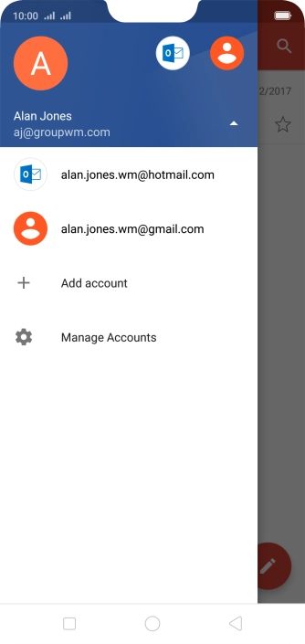Press the required email account.