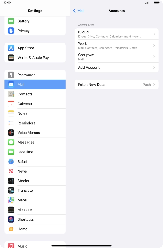 Press the name of the email account you've just set up.