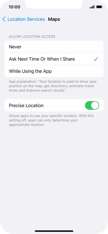 Press the required setting to turn the function on or off.