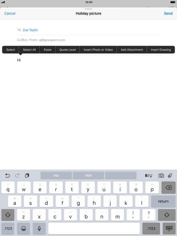 Press Insert Photo or Video and follow the instructions on the screen to attach a picture or a video clip.