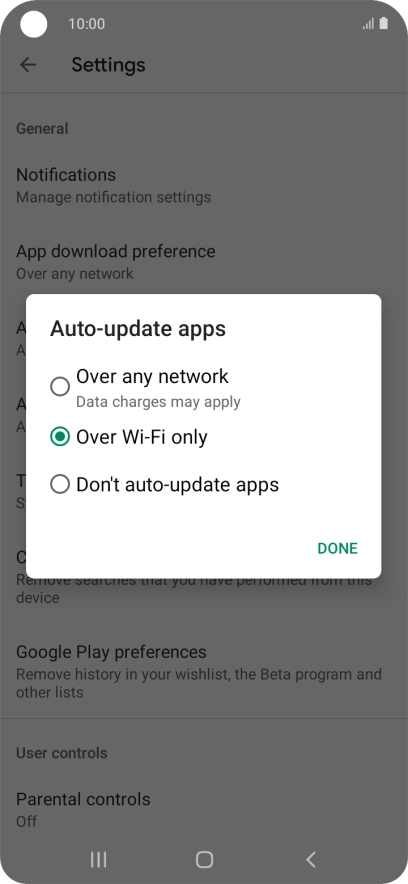 To turn on automatic update of apps using mobile network, press Over any network.