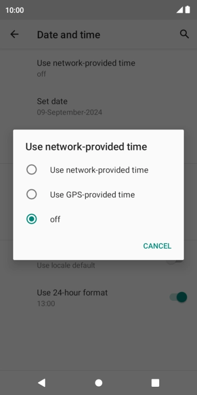 Press Use network-provided time to turn on the function.