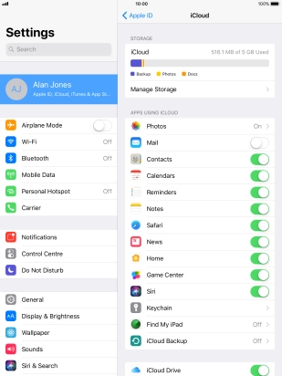 Press iCloud Backup.
