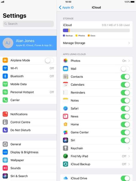 Press iCloud Backup.