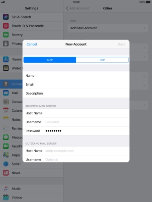 Press Username and key in the username for your email account.