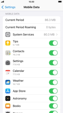 Press the indicators next to the required applications to turn the function on or off.