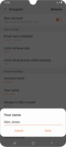 Key in the required sender name and press Done.