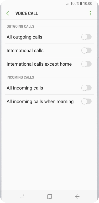 Press the indicator next to the required barring type.