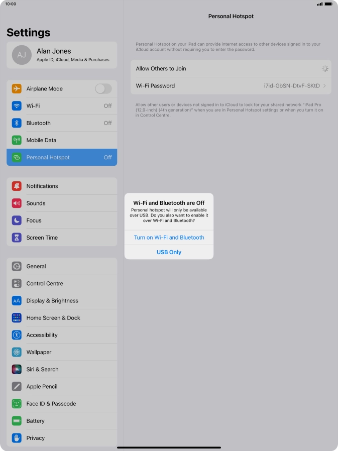 If Wi-Fi is turned off, press Turn on Wi-Fi and Bluetooth.