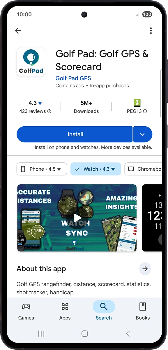 On your phone: Press Install and follow the instructions on the screen to install the app.