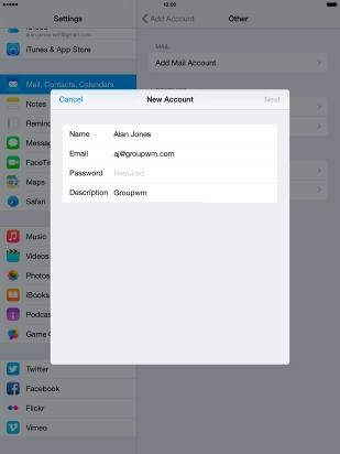 Press Password and key in the password for your email account.