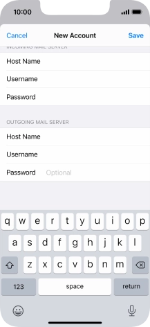 Press Password and key in the password for your email account. Please note that if you're using Vodafone's outgoing server, leave the password field empty.