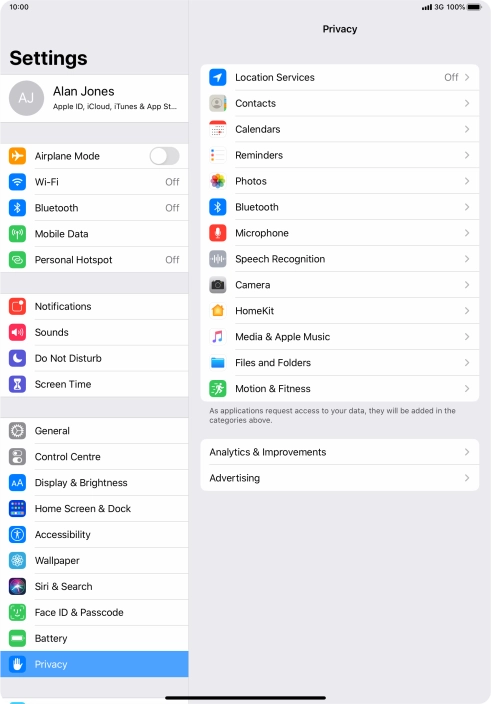 Press Location Services.
